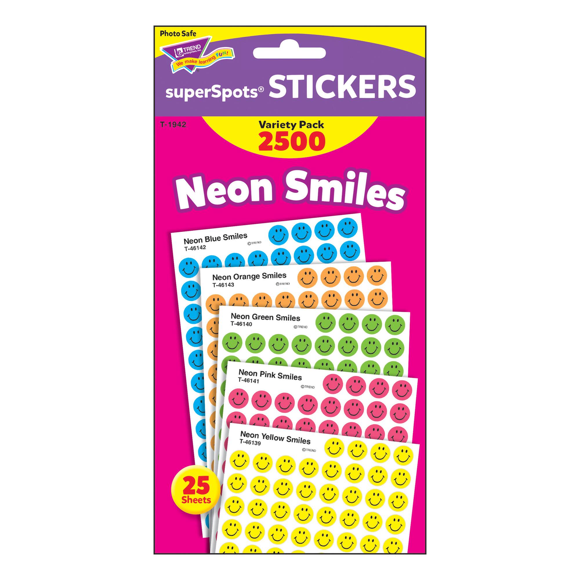 TREND Enterprises® superSpots® Neon Smiles Sticker Sheets, 25ct.